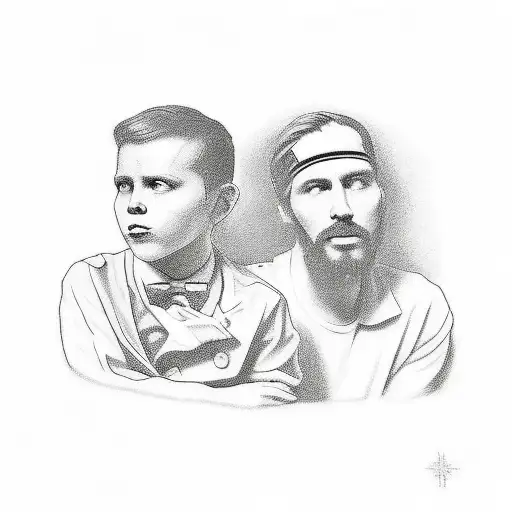 The silhouette of a dad with his son representing wealth tattoo design idea