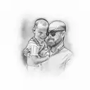 A dad with his son representing wealth and family love tattoo design idea