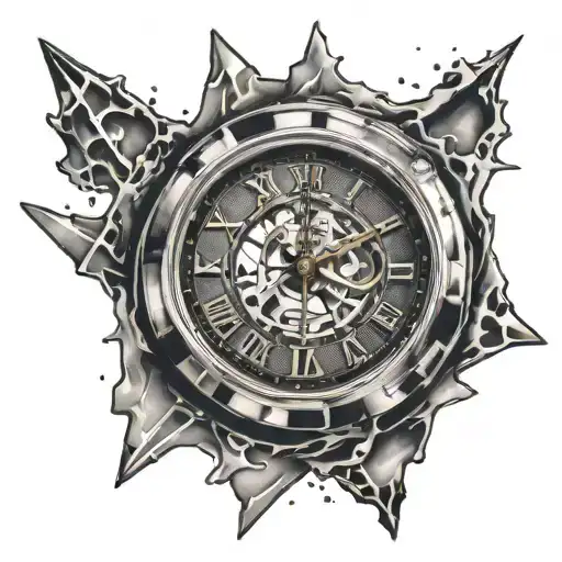 shattered rolex clock tattoo design idea
