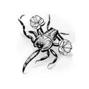 Scorpion avec une fleur de cerisier et une étoile  tattoo design idea