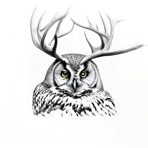 owl and elk tattoo design idea