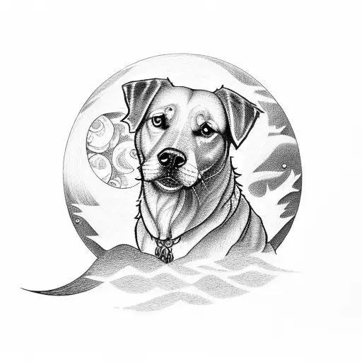 staircase full moon golden retriever tattoo design idea