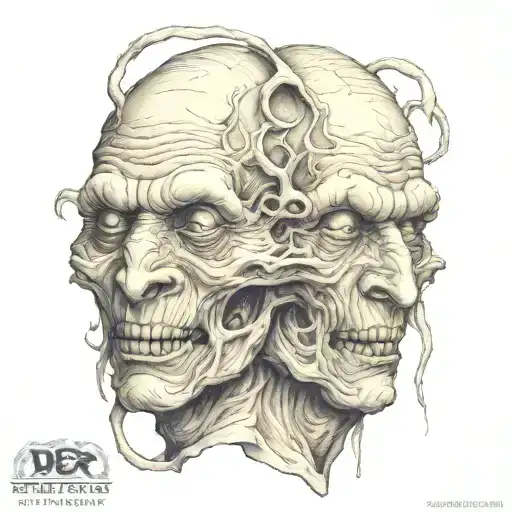 siamese twin head gore creepy monster tattoo design idea