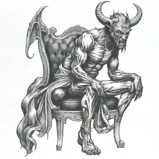 devil sit on a chair tattoo design idea