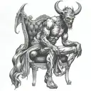 devil sit on a chair tattoo design idea