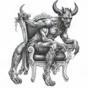 devil sit on a chair tattoo design idea