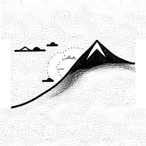 waves and mountains, line drawing tattoo design idea