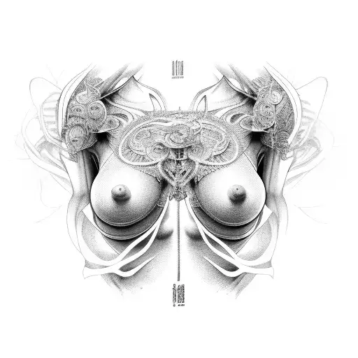torso goddess body butterfly fine line tattoo design idea