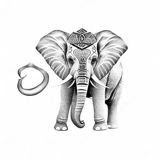 Elephant with butterfly  tattoo design idea