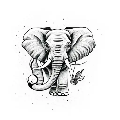 Elephant with butterfly  tattoo design idea