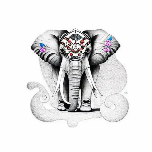 Elephant with butterfly  tattoo design idea