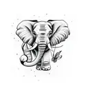 Elephant with butterfly  tattoo design idea