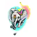 Elephant with butterfly  tattoo design idea