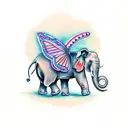 Elephant with butterfly  tattoo design idea