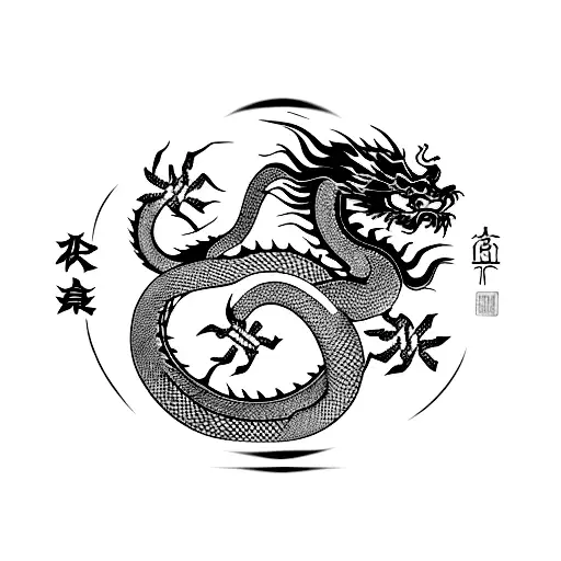 chinese dragon wrapping around with chinese characters  tattoo design idea