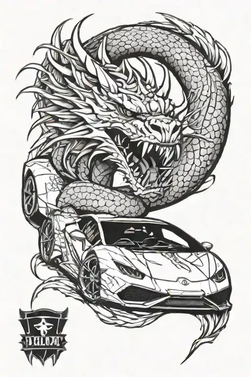 dragon wraped around a lamborghini huracan  tattoo design idea