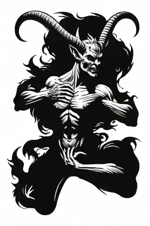 devil spreading its wings, big horns emerging tattoo design idea