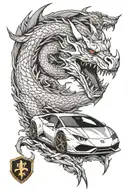 dragon wraped around a lamborghini huracan  tattoo design idea