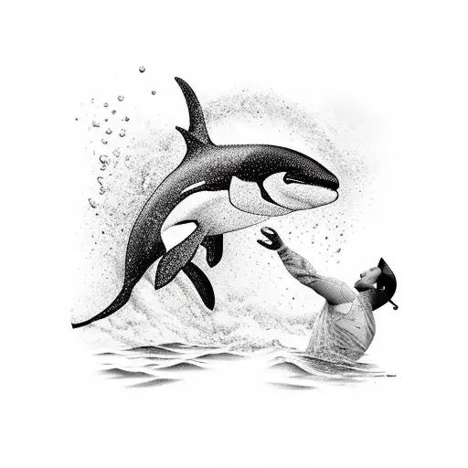orca and diver having contact tattoo design idea