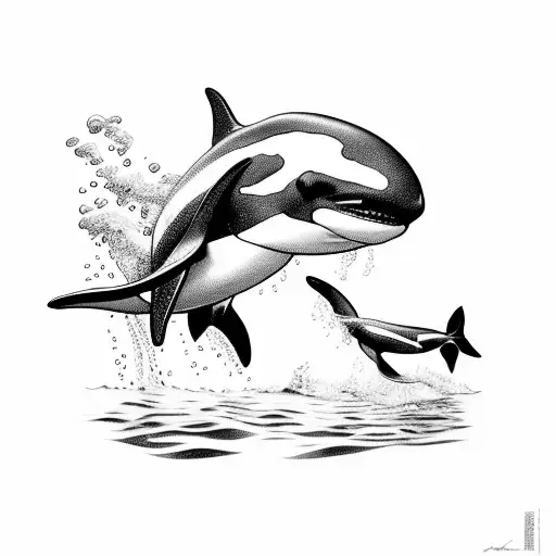 orca and diver having contact under water tattoo design idea