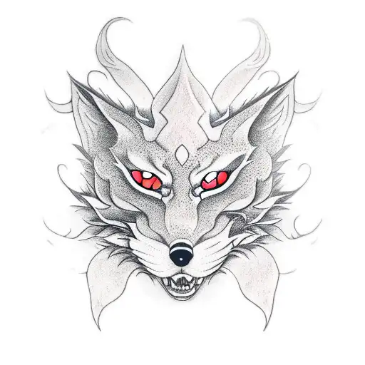 A mask with a hidden Kitsune face within tattoo design idea