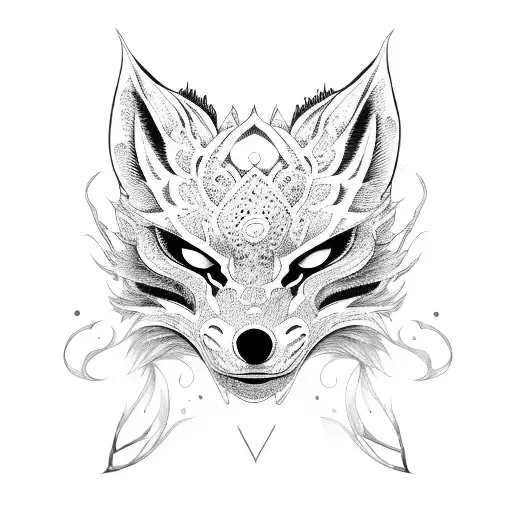 A mask with a hidden Kitsune face within tattoo design idea