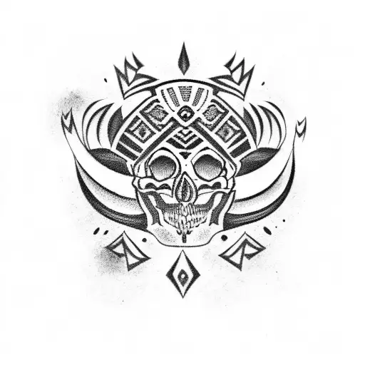 Aztec skull tribal tattoo design idea
