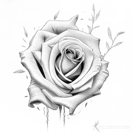skelton hand holding roses dager and on fire tattoo design idea