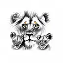 mom lion and two baby cubs  tattoo design idea