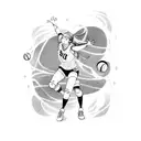A dynamic volleyball player with J-pop inspired elements, such as bright colors and playful patterns tattoo design idea