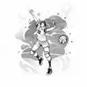 A dynamic volleyball player with J-pop inspired elements, such as bright colors and playful patterns tattoo design idea