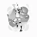 A dynamic volleyball player with J-pop inspired elements, such as bright colors and playful patterns tattoo design idea
