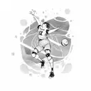 A dynamic volleyball player with J-pop inspired elements, such as bright colors and playful patterns tattoo design idea