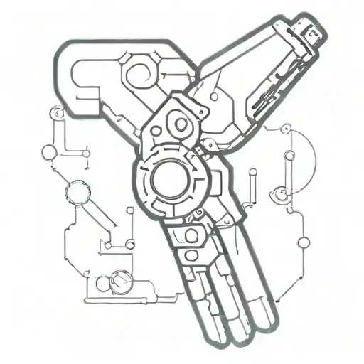 A futuristic cybernetic arm intertwined with circuit patterns and gears tattoo design idea