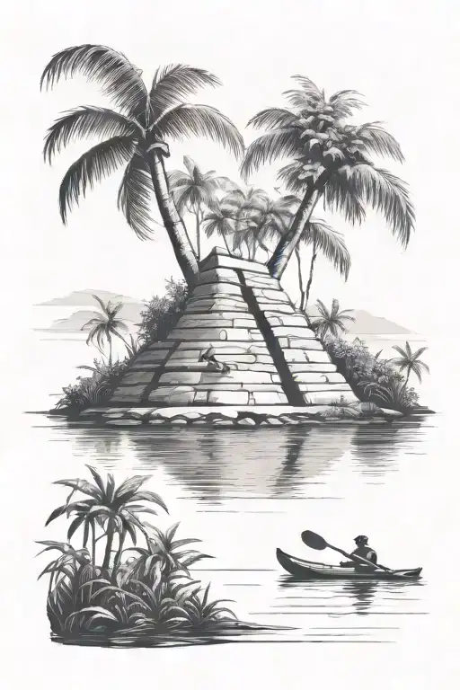 a river between mangroves with 2 kayaks tattoo design idea