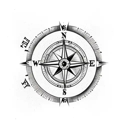A compass with a trail winding through a forest tattoo design idea