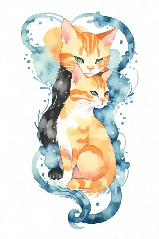 orange cat and black cat together tattoo design idea