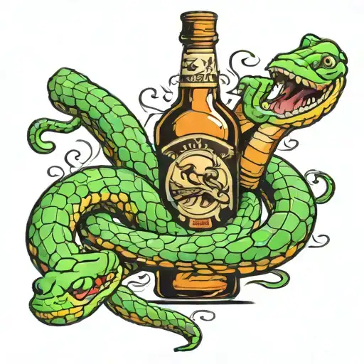 Snake coming out of Rum Bottle tattoo design idea