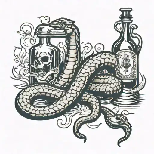 Snake coming out of Rum Bottle tattoo design idea