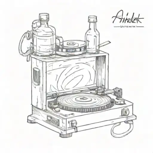 bottle of whiskey on a record player tattoo design idea