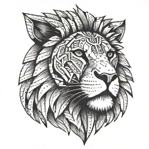 aztec  lion geometric tattoo design idea