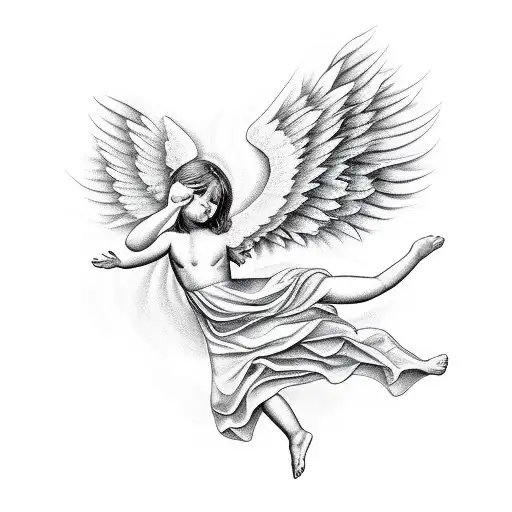 greek falling angel tattoo design idea