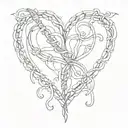 Needle and thread heart intertwined tattoo design idea