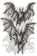 drawing of two bats flying with their wings open in different positions, the image must have extreme quality in detail tattoo design idea