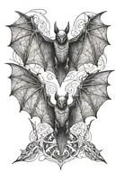 drawing of two bats flying with their wings open in different positions, the image must have extreme quality in detail tattoo design idea
