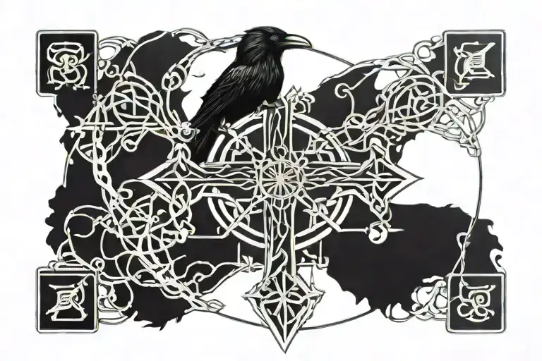 raven celtic cross vigvisir tree of life tattoo design idea