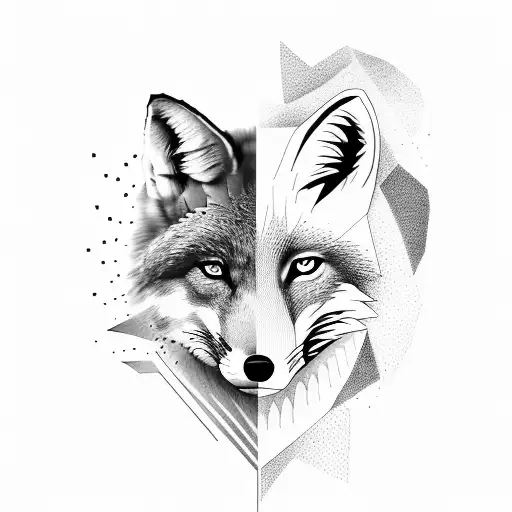 half a fox, half a wolf brave face tattoo design idea