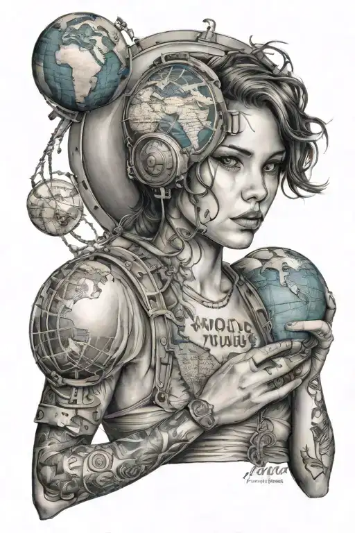 The World Is Yours Globe Girl tattoo design idea