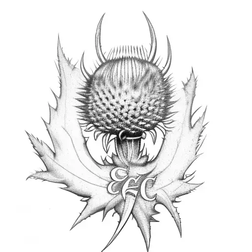 scottish thistle with initials C A S B tattoo design idea