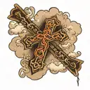 cross,clouds,Philippians 4:13 written in cursive tattoo design idea